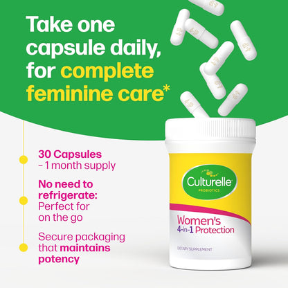 Culturelle 4-in-1 Women’s Probiotic | Daily Probiotic + Prebiotic for Vaginal, Digestive & Immune Support | Gas & Bloating Relief | 30 Capsules
