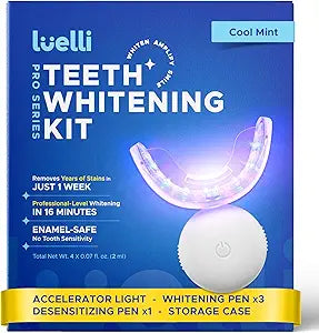 Luelli Teeth Whitening Kit | 35% Carbamide Peroxide for Sensitive Teeth | Enamel Safe | 32 LED Lights, Wireless Tray & Whitening Gel Pen | Cool Mint