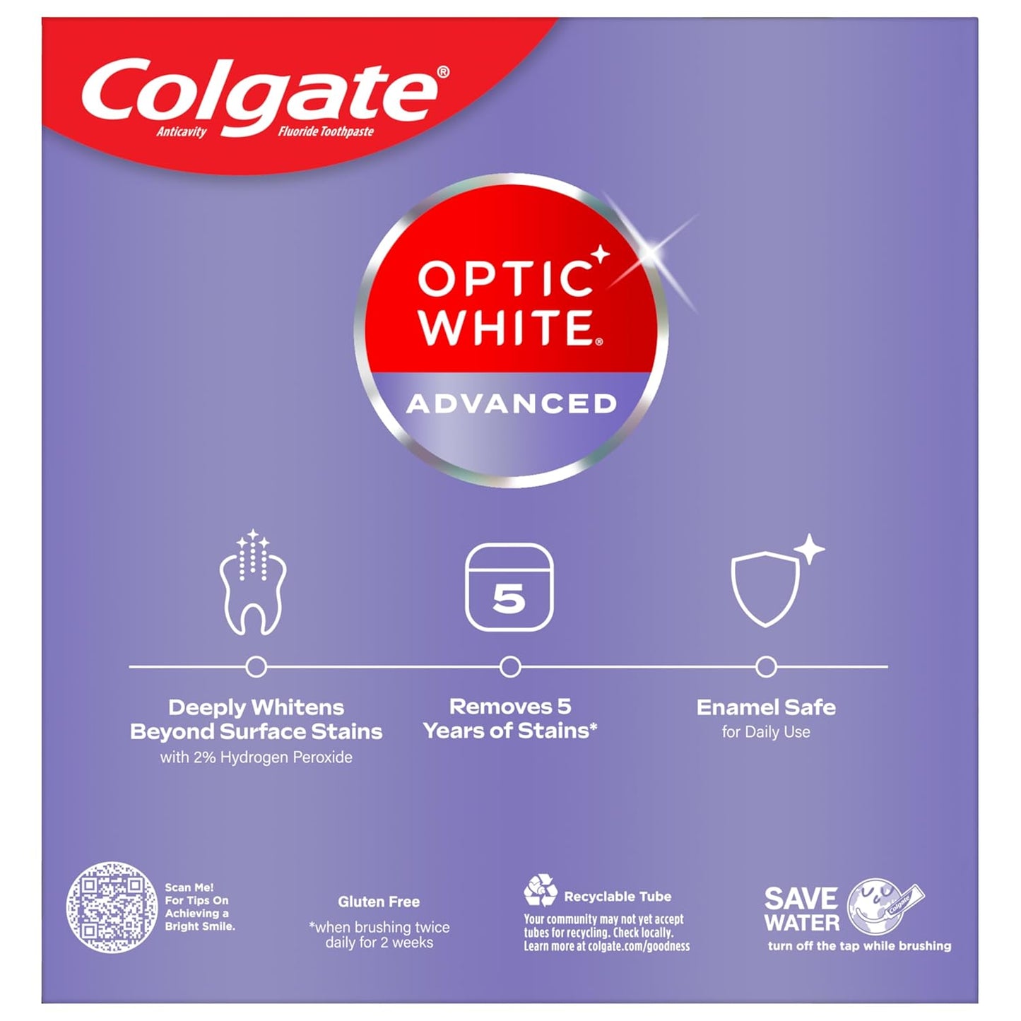 Colgate Optic White Advanced Teeth Whitening Toothpaste | Hydrogen Peroxide | Enamel-Safe Stain Removal for Coffee, Tea & Wine | Sparkling White | 3 Pack (3.2 oz)