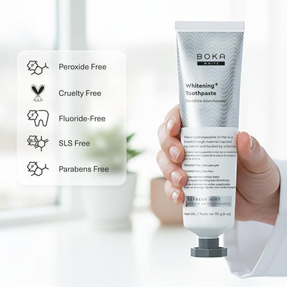 Boka Fluoride-Free Toothpaste | Nano Hydroxyapatite for Sensitive Teeth | Whitening Refresh Mint | Adults & Kids Oral Care | 4 fl oz