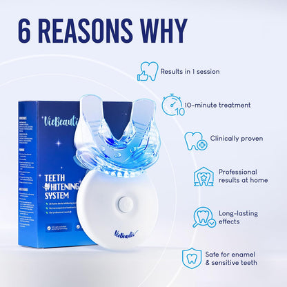 VieBeauti Teeth Whitening Kit for Sensitive Teeth | LED Light | 35% Carbamide Peroxide Gel | Remineralizing Gel | Fast Mint Whitening