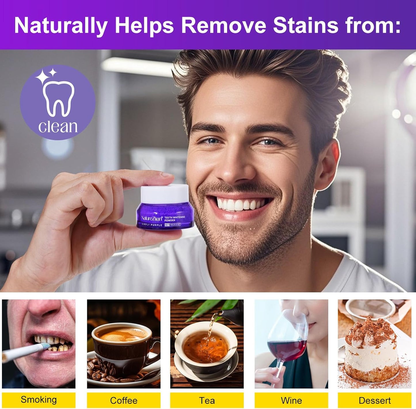 Teeth Whitening Powder – Enamel-Safe, No Sensitivity, Removes Coffee, Tea, Food & Tobacco Stains