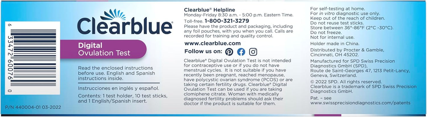 Clearblue Digital Ovulation Test | 10 Tests | Easy-to-Read Fertility Tracking for Women