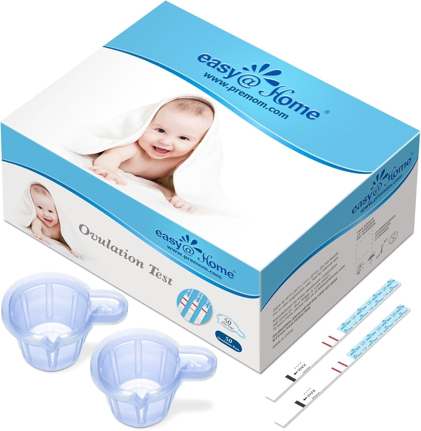 Easy@Home Ovulation Test Kit | 50 LH Strips + 50 Urine Cups | Accurate Fertility Predictor for Women | 5mm Wide Test Strips