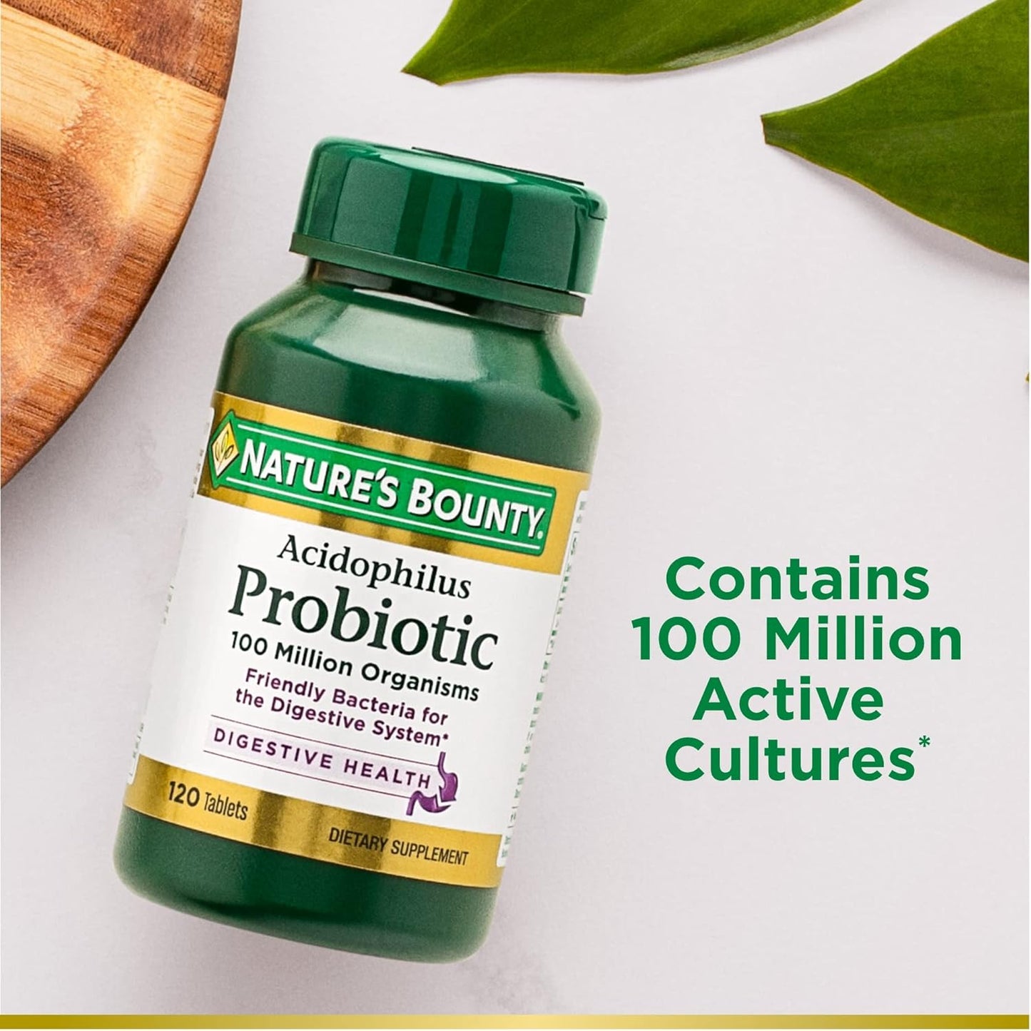 Nature's Bounty Acidophilus Probiotic | Daily Digestive Health Support | 100 Million Organisms | Vegetarian Formula | 120 Tablets