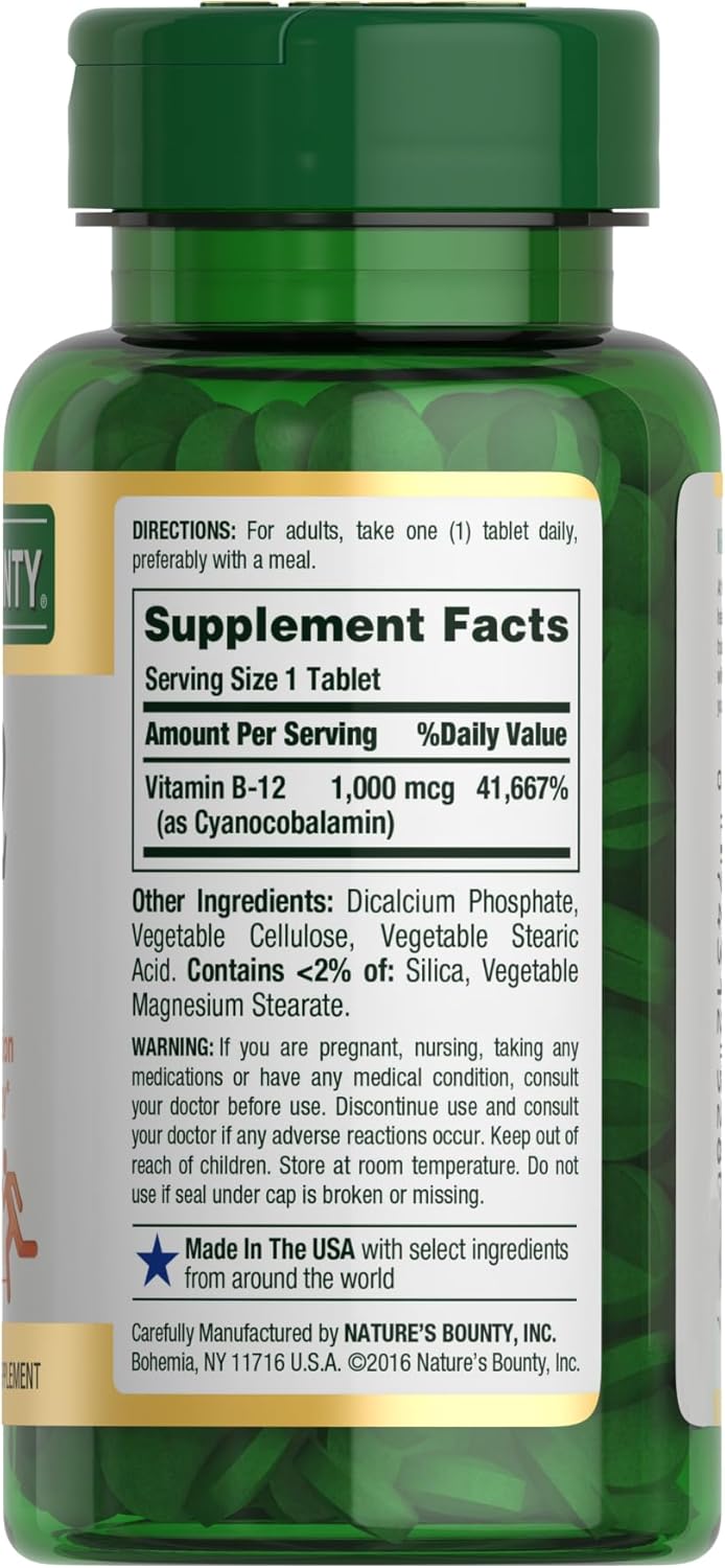 Nature's Bounty Vitamin B12, Supports Energy Metabolism, Tablets, 1000mcg, 200 Ct