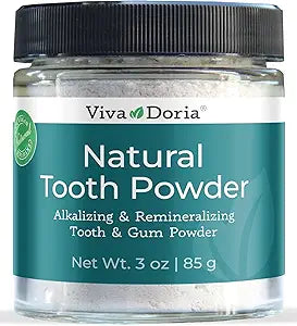 Viva Doria Natural Tooth Powder – Remineralizing, Natural Teeth Whitening & Breath Freshener, Refreshing Mint, 3 oz Glass Jar