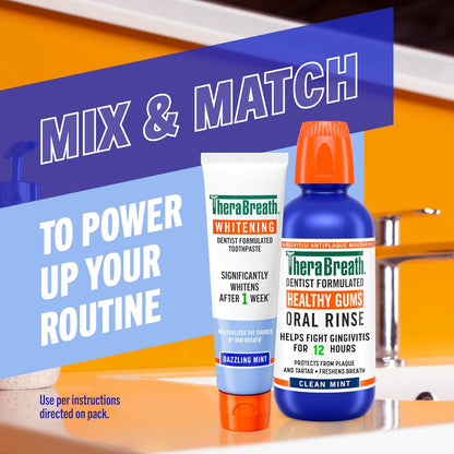 TheraBreath Whitening Toothpaste | Gentle Peroxide-Free Teeth Whitening in 1 Week | Fluoride for Cavity Protection | Dazzling Mint | 4 oz, 2-Pack