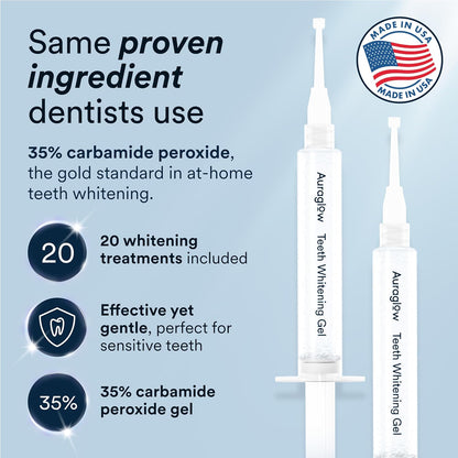 Auraglow Teeth Whitening Kit with LED Light | 35% Carbamide Peroxide Gel | Whitens Up to 10 Shades in 7 Days | 20+ Treatments