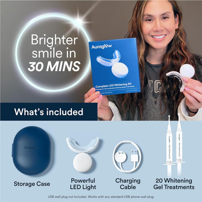 Auraglow Teeth Whitening Kit with LED Light | 35% Carbamide Peroxide Gel | Whitens Up to 10 Shades in 7 Days | 20+ Treatments
