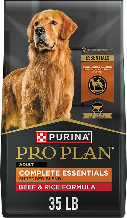Purina Pro Plan Complete Essentials Shredded Blend Beef & Rice Dry Dog Food – 35 lb Bag