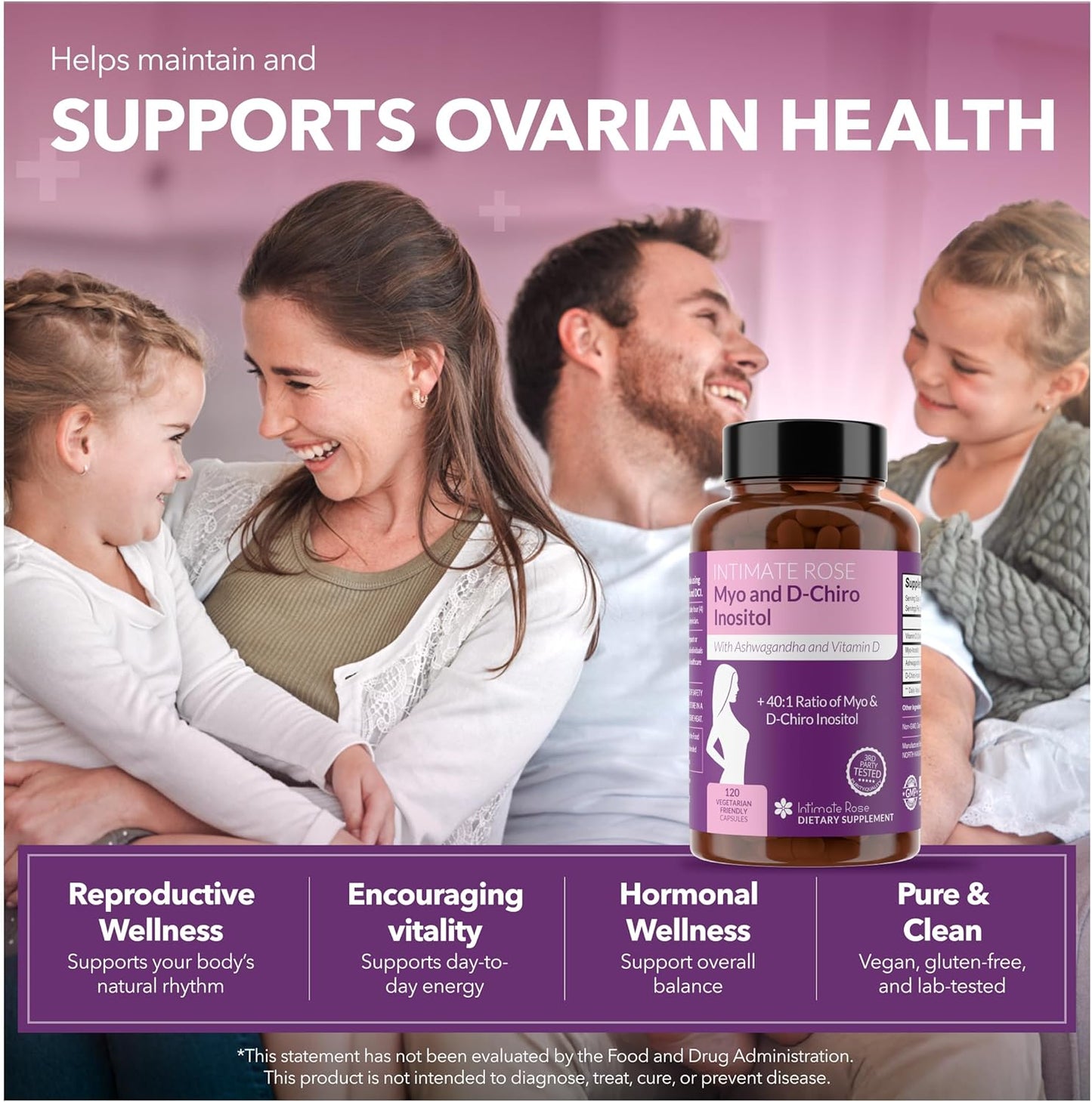 Intimate Rose Myo-Inositol & D-Chiro Inositol 40:1 | Women’s Hormone & Ovarian Support | With Vitamin D3 & Ashwagandha