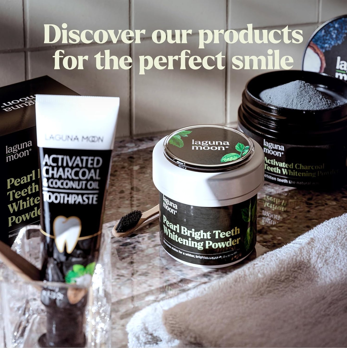 Lagunamoon Teeth Whitening Powder, 50g – Natural Stain Remover & Polish, Spearmint Flavor, Sensitive Teeth Safe Alternative to Toothpaste