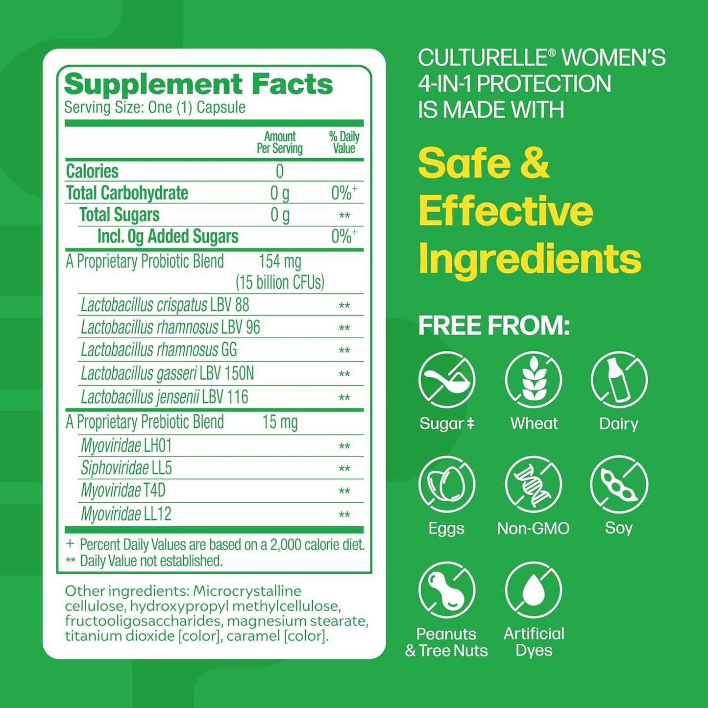 Culturelle 4-in-1 Women’s Probiotic | Daily Probiotic + Prebiotic for Vaginal, Digestive & Immune Support | Gas & Bloating Relief | 30 Capsules