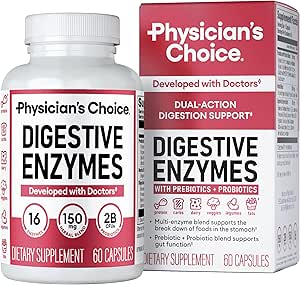 Physician's Choice Digestive Enzymes | 16 Enzymes + Probiotics & Prebiotics | Bloating, Gas & Digestion Support | Dual-Action Gut Health | 60 Capsules