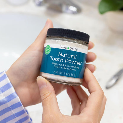 Viva Doria Natural Tooth Powder – Remineralizing, Natural Teeth Whitening & Breath Freshener, Refreshing Mint, 3 oz Glass Jar