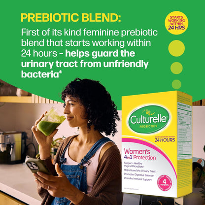 Culturelle 4-in-1 Women’s Probiotic | Daily Probiotic + Prebiotic for Vaginal, Digestive & Immune Support | Gas & Bloating Relief | 30 Capsules