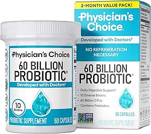 Physician's Choice Probiotics | 60 Billion CFU, 10 Strains + Organic Prebiotics | Digestive, Immune & Gut Health Support | 60 Capsules