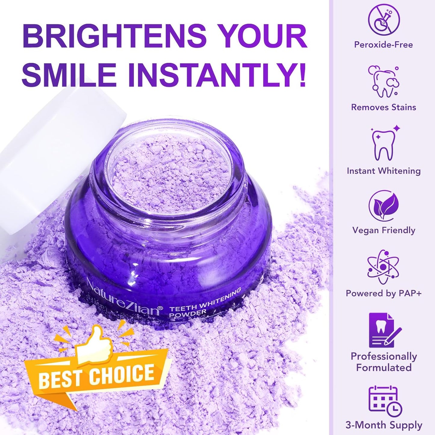 Teeth Whitening Powder – Enamel-Safe, No Sensitivity, Removes Coffee, Tea, Food & Tobacco Stains