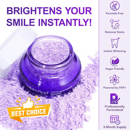 Teeth Whitening Powder – Enamel-Safe, No Sensitivity, Removes Coffee, Tea, Food & Tobacco Stains