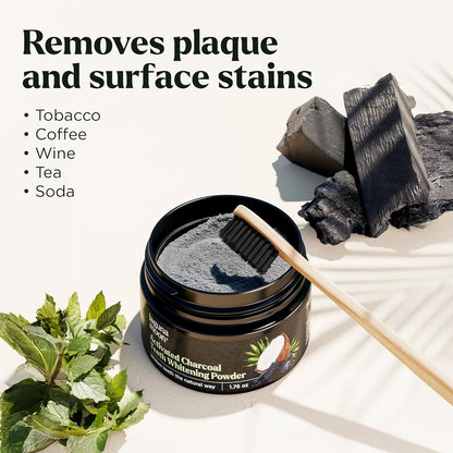 Lagunamoon Activated Charcoal Teeth Whitening Powder – 50g, Natural Coconut Charcoal, Safe on Gums & Enamel, Stain Remover