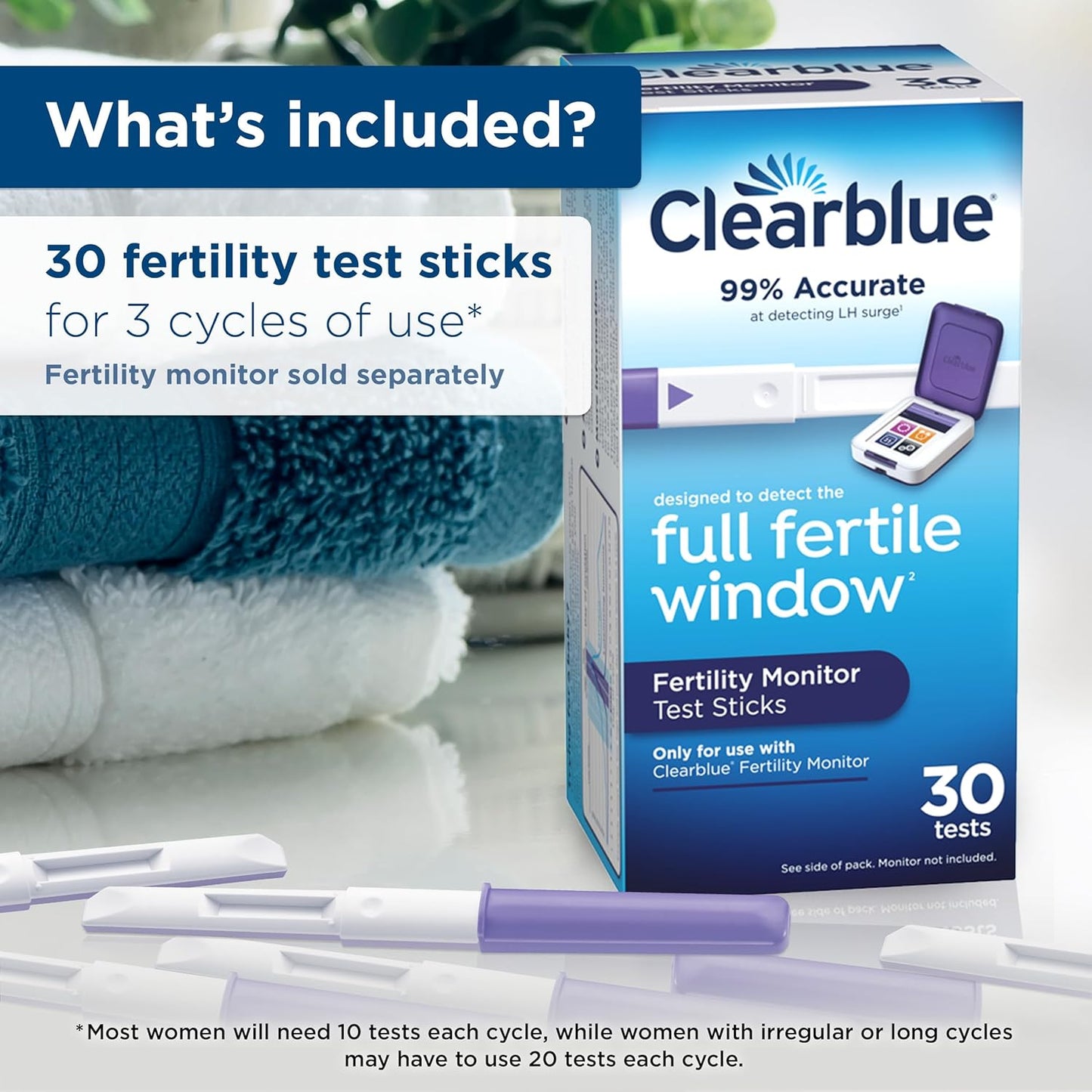 Clearblue Fertility Monitor Test Sticks | 30 Count | Accurate Ovulation & Fertility Tracking Support