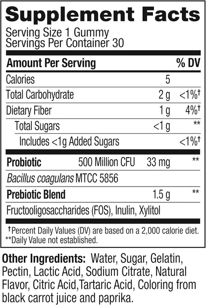 OLLY Probiotic + Prebiotic Gummies | Digestive & Gut Health Support | 500 Million CFU + Fiber | Peach Flavor | 30 Count