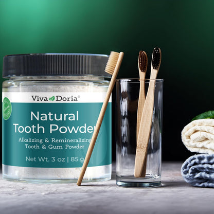 Viva Doria Natural Tooth Powder – Remineralizing, Natural Teeth Whitening & Breath Freshener, Refreshing Mint, 3 oz Glass Jar