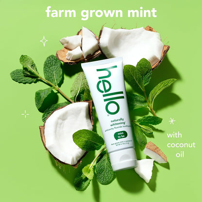 Hello Naturally Whitening Fluoride Toothpaste | Coconut & Tea Tree Oil | Mint Fresh Breath & Cavity Protection | 4.7 oz, 3-Pack