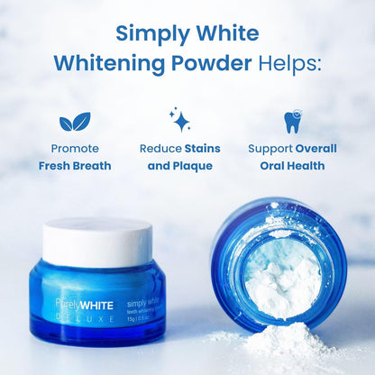 PurelyWHITE DELUXE Teeth Whitening Powder, Enamel-Safe, No Sensitivity, Removes Coffee, Tea & Tobacco Stains