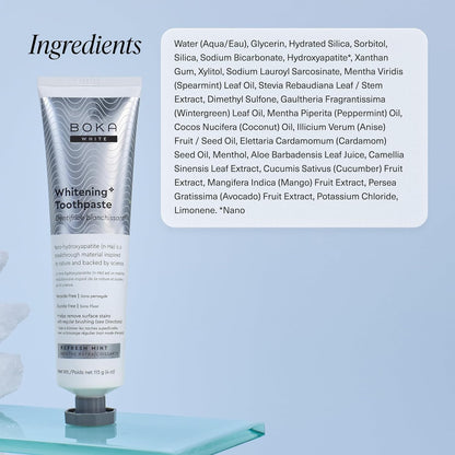 Boka Fluoride-Free Toothpaste | Nano Hydroxyapatite for Sensitive Teeth | Whitening Refresh Mint | Adults & Kids Oral Care | 4 fl oz