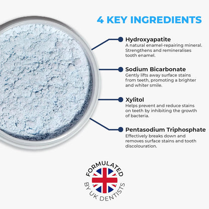 Teeth Whitening Powder – Hydroxyapatite, Remineralizing, Non-Sensitive Formula, Dentist-Approved Stain Remover & Polisher, Fluoride-Free, 30g