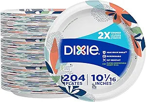 Dixie 10-Inch Large Disposable Paper Plates – 204 Count, 2X Stronger, Microwave-Safe