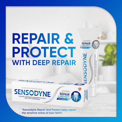 Sensodyne Repair & Protect Whitening Toothpaste for Sensitive Teeth, Cavity Prevention, 3.4 oz (Pack of 2)