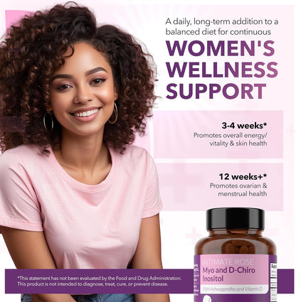 Intimate Rose Myo-Inositol & D-Chiro Inositol 40:1 | Women’s Hormone & Ovarian Support | With Vitamin D3 & Ashwagandha