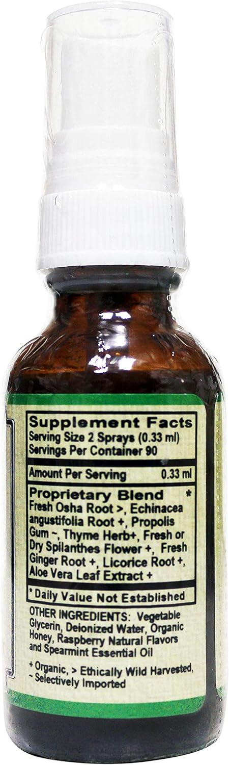 Throat Spray Relief w/Organic and Wild Crafted Herbs/Natural Raspberry