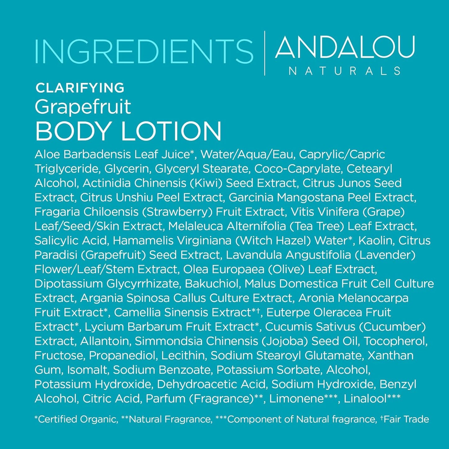WHOLESALE ANDALOU NATURALS CLARIFYING GRAPEFRUIT BODY LOTION 8 OZ - 48 PIECE LOT