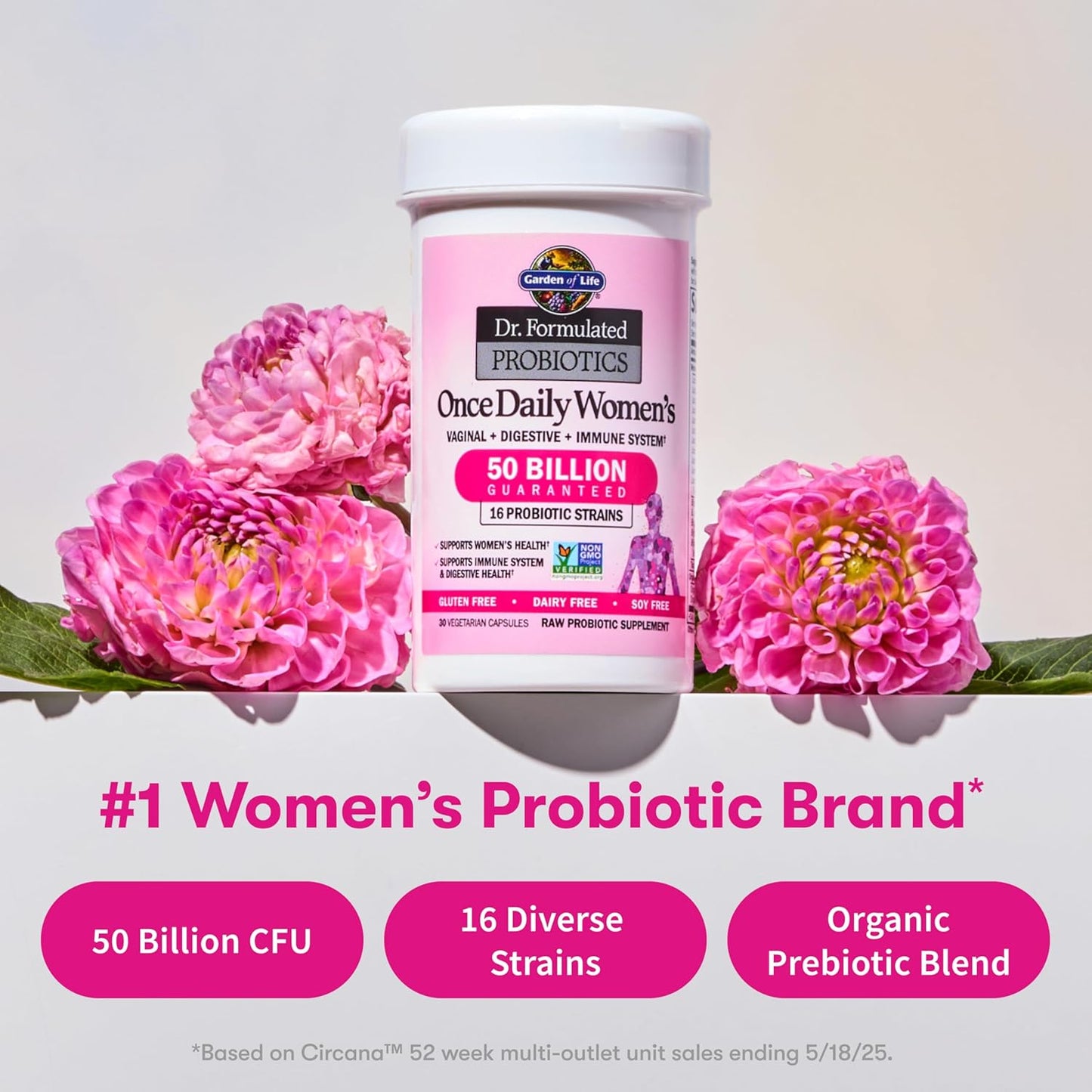 Garden of Life Dr. Formulated Probiotics for Women | 50 Billion CFU, 16 Strains & Organic Prebiotics | Digestive, Vaginal & Immune Support | 30 Capsules