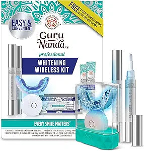 GuruNanda Professional Teeth Whitening Kit | Wireless LED Light & Whitening Pen | Removes Coffee, Food & Soda Stains | 40 Treatments