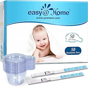 Easy@Home Ovulation Test Kit | 50 LH Strips + 50 Urine Cups | Accurate Fertility Predictor for Women | 5mm Wide Test Strips