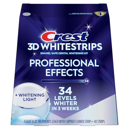 Crest 3D Whitestrips Professional Effects + LED Light | Teeth Whitening Kit | 20 Treatments (40 Strips, Upper & Lower) | Crest 3DWhite