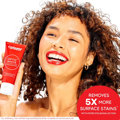 Colgate Optic White Stain Fighter Toothpaste | Anticavity Fluoride | Removes Daily Surface Stains | Clean Mint | 4 Pack, 4.2 oz