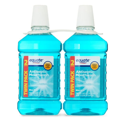 Equate Antiseptic Mouthwash Blue Mint Twin Pack - 2 x 1.5L (50.7 fl oz) - Antibacterial Oral Care, Fresh Breath & Plaque Control