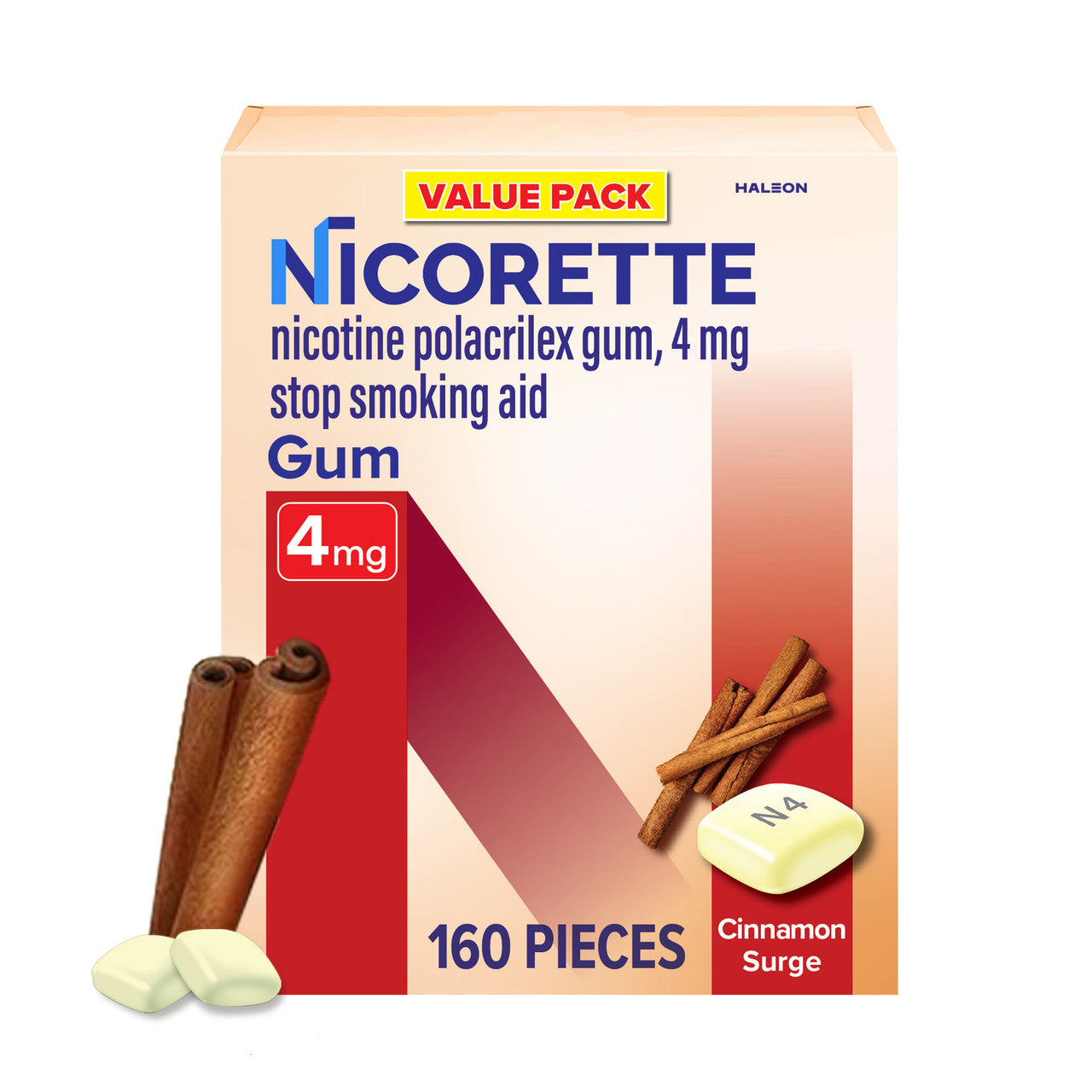 Nicorette Nicotine Gum, Stop Smoking Aids, 4 Mg, Cinnamon Surge, 160 Count