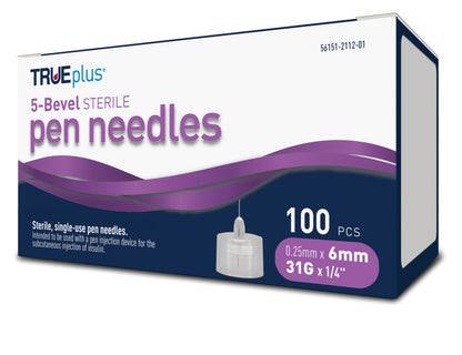 TRUEplus 5-Bevel Pen Needles 31G 6mm 100ct