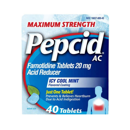 PEPCID AC® Maximum Strength Heartburn Relief & Acid Reducer, Icy Cool Mint, 20 mg Famotidine Tablets