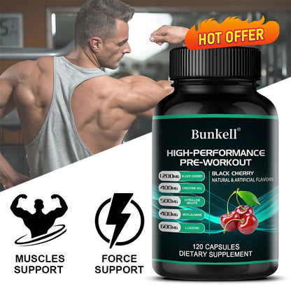 Bunkell Pre-Workout Supplement - Amino Acids, Creatine HCI, Citrulline Malate, Beta-Alanine To Improve Athletic Performance