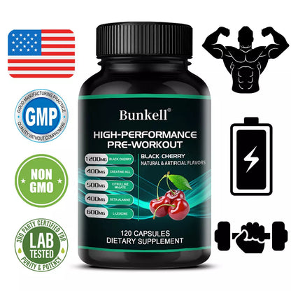 Bunkell Pre-Workout Supplement - Amino Acids, Creatine HCI, Citrulline Malate, Beta-Alanine To Improve Athletic Performance