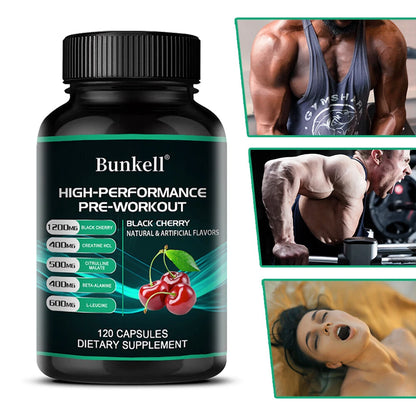 Bunkell Pre-Workout Supplement - Amino Acids, Creatine HCI, Citrulline Malate, Beta-Alanine To Improve Athletic Performance