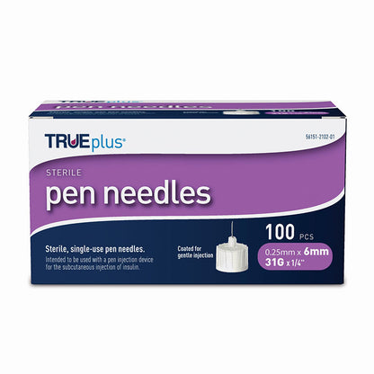 TRUEplus 5-Bevel Pen Needles 31G 6mm 100ct